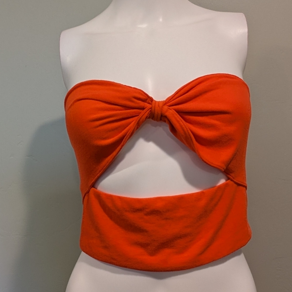 SHEIN Orange Strapless Cut Out Front Sweetheart Cropped Tube Top Size Large